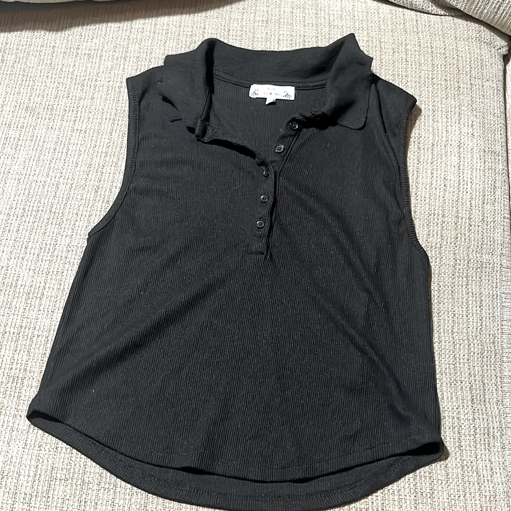 Poof New York collared black tee